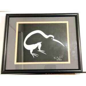 Weiss Art Print On Corkboard Kiwi Bird New Zealand Black and White Framed 11x14"